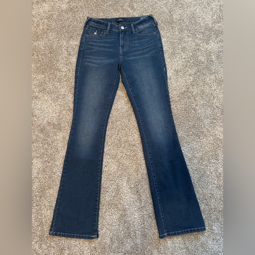 NWT True Religion Women’s Becca Mid Rise Bootcut Dark Glacial Jeans Size 27